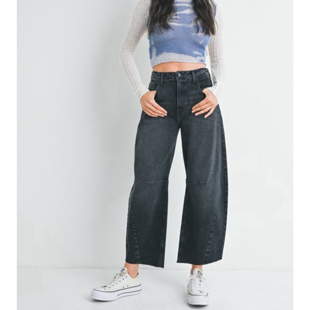 Just Black Denim - Seamed Barrel Jean | Washed Black size 27, 28, 29